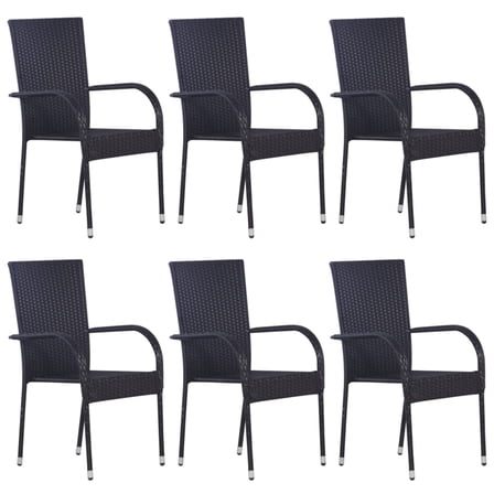 Casafoyer Stackable Outdoor Chairs 6 pcs Poly Rattan Black