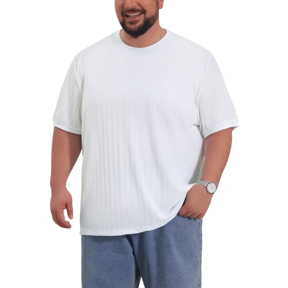 INSPIRE CHIC Men's Big & Tall Mesh Breathable Crew Neck Short Sleeve Solid Textured T-Shirts XL White