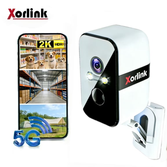 Xorlink 2K Wireless Outdoor Security Camera with Spotlight, Waterproof, PIR Detection, 2.4Ghz Wi-Fi, Rechargeable Battery Powered Home Surveillance Camera with Color Night Vision, 2-Way Audio, White