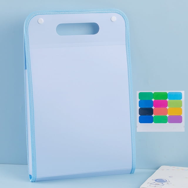 Zhuge Carpeta impermeable extensible, organizador de archivos vertical A4 con asa, bolsa de mano portátil vertical A4, bolsillos de carpeta de plástico transparente con sobre (azul)