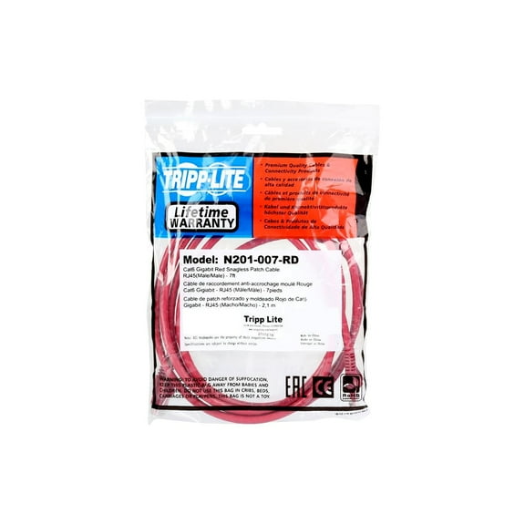 Tripp Lite 7ft Cat6 Gigabit Snagless Molded Patch Cable (RJ45 M/M) - Red