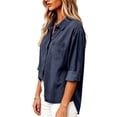 thumbnail image 4 of Enjoytime Denim Blouses for Women Dressy Casual Collared Button Down Shirts Fall Trendy Long Sleeve Tops, 4 of 8