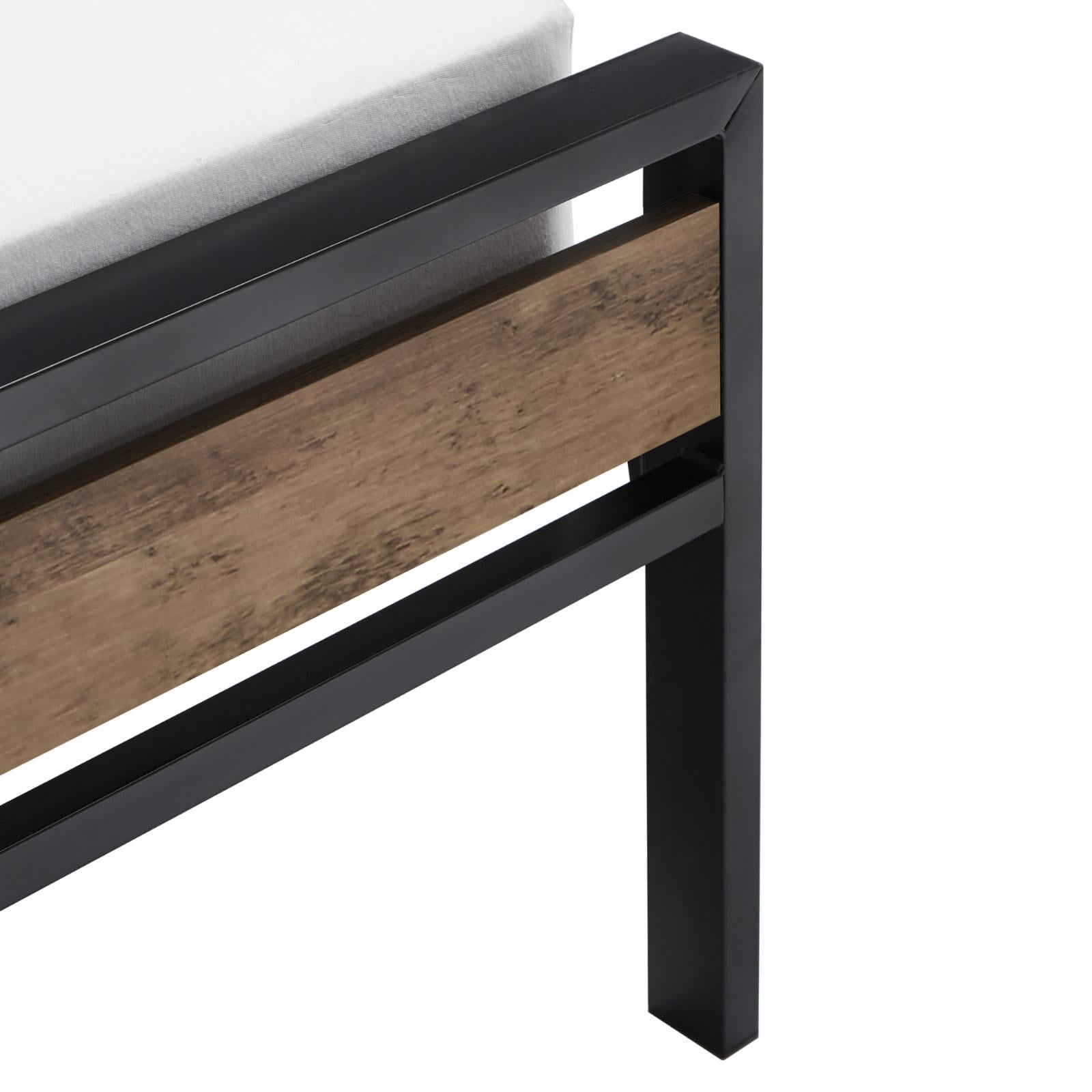 Weston Home Aabir Low Profile Metal and Wood Platform Queen Bed, Brown/Black