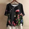 thumbnail image 2 of Busydd Womens Tops Cotton Linen Button Down Blouses Bohemian Tropical Floral Print Shirts Summer Fashion Casual Loose Short Sleeve Tee Tops Hawaiian Beach Vacation Shirts,Plus Size S-5XL, 2 of 5