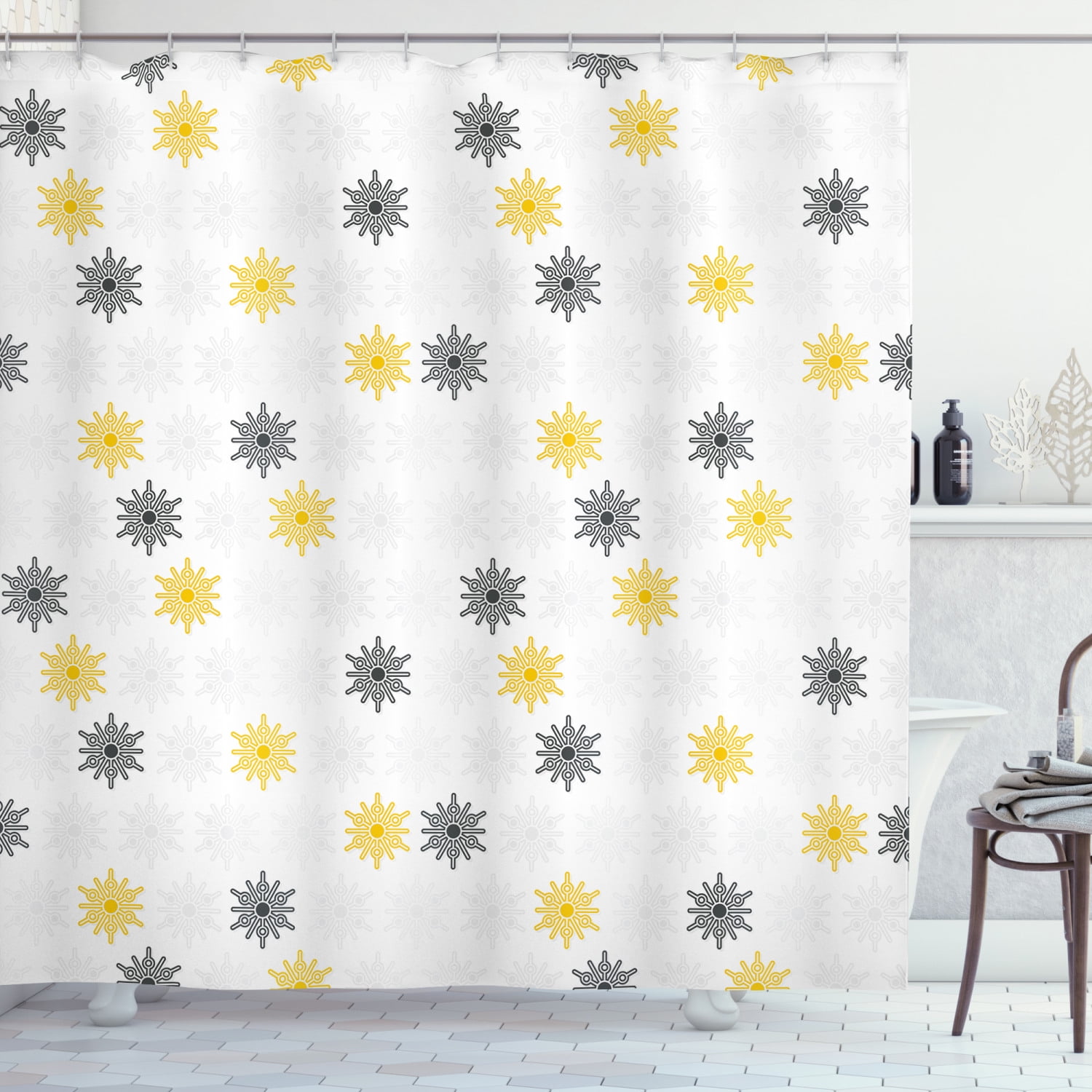 Bathroom Shower Curtain Geometric Print Waterproof Yellow/Mustard Grey Polyester 