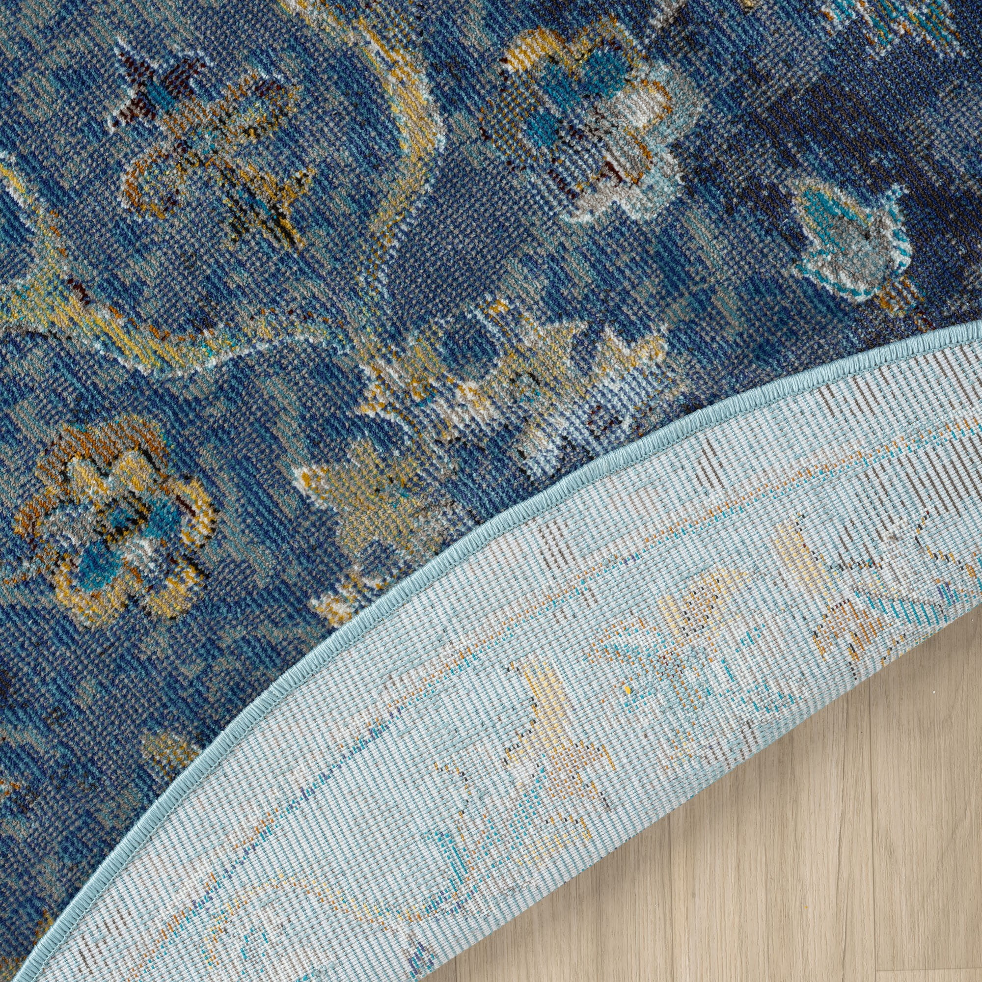 Laddha Home Designs 7.5' Floral Bordered Round Area Throw Rug - Multicolor
