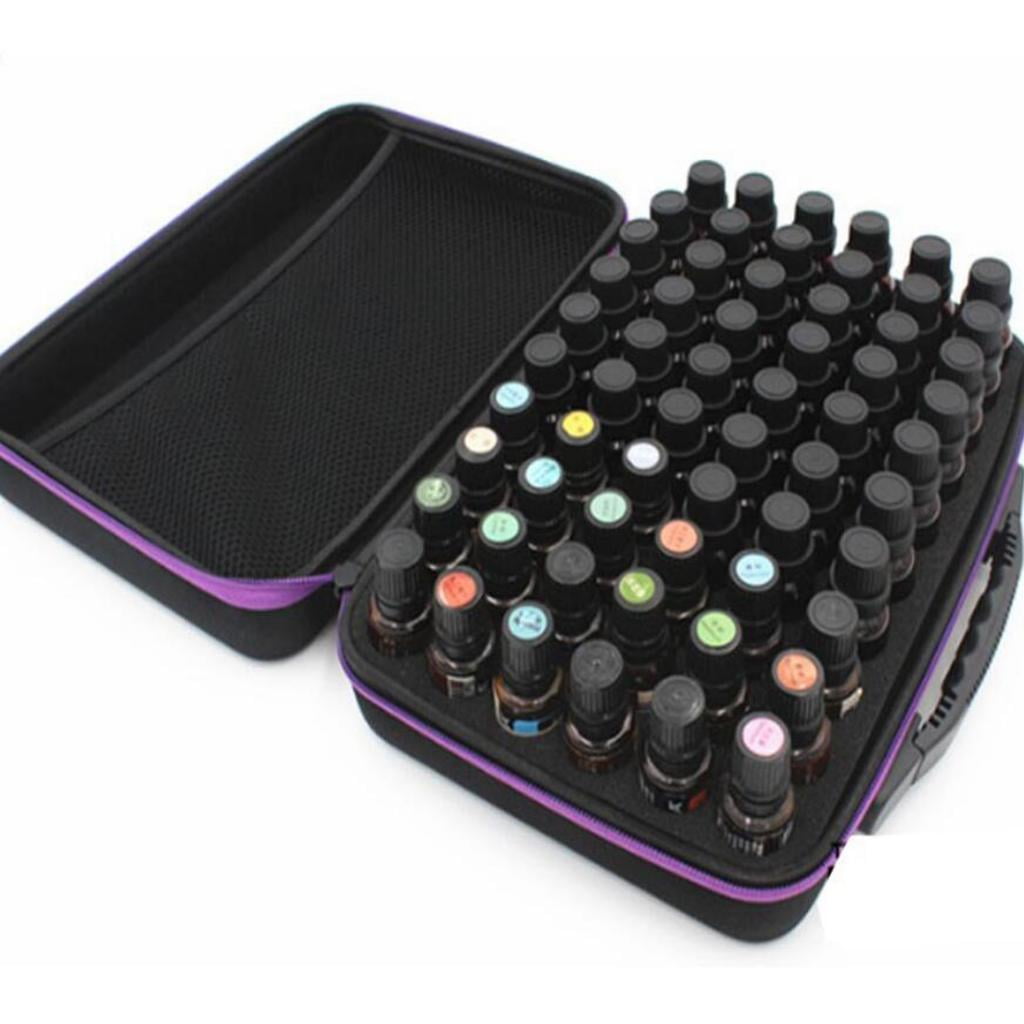 Wswqop Essential Oils Case Travel Holder Hard Shell Holds 60 Bottles 5ml-15ml Black