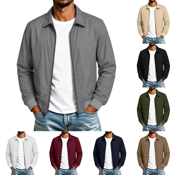 Rvwovn Men's Soft Shell Collar Jacket, Full Zip Lightweight Casual Fall Jacket with Ribbed Trim