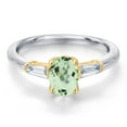 thumbnail image 3 of Gem Stone King 925 Silver and 10K Yellow Gold Green Prasiolite and Lab Grown Diamond Engagement Ring for Women | 0.95 Cttw | Oval 7X5MM | Gemstone Birthstone | Size 6, 3 of 6