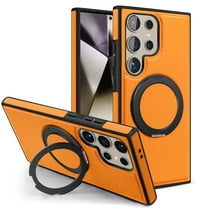 Dteck for Samsung Galaxy S24 Ultra Case PU Leather, for S24 Ultra Case Magnetic Compatible with MagSafe Ring Stand & Kickstand for Samsung S24 Ultra Phone Case,Orange