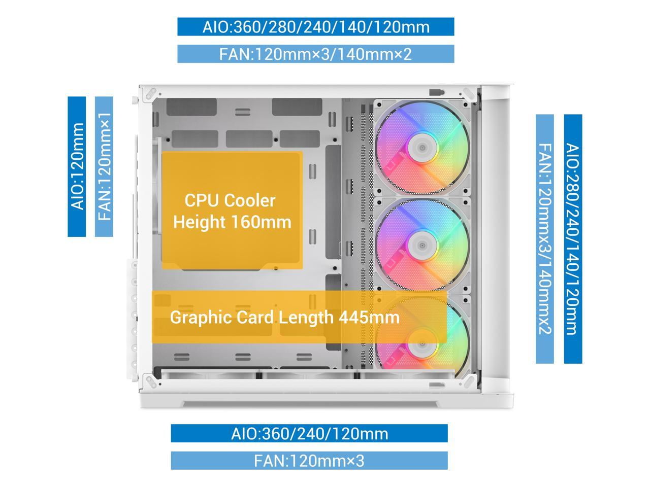 SAMA V60 PC Case, Mid-Tower Computer Case, A Curved Tempered Glass, 7 Pre-Installed ARGB PWM Fans and Fan Hub, USB Type-C, ATX/MATX/ITX Back-Connect Support, 360mm Liquid Cooler Compatible, White