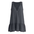thumbnail image 5 of Jovrlynd Summer Dresses for Women Cotton Linen Boho Lace Up V Neck Mini Dress Ruffle A Line Flowy Holiday Dress, S-3XL, 5 of 7