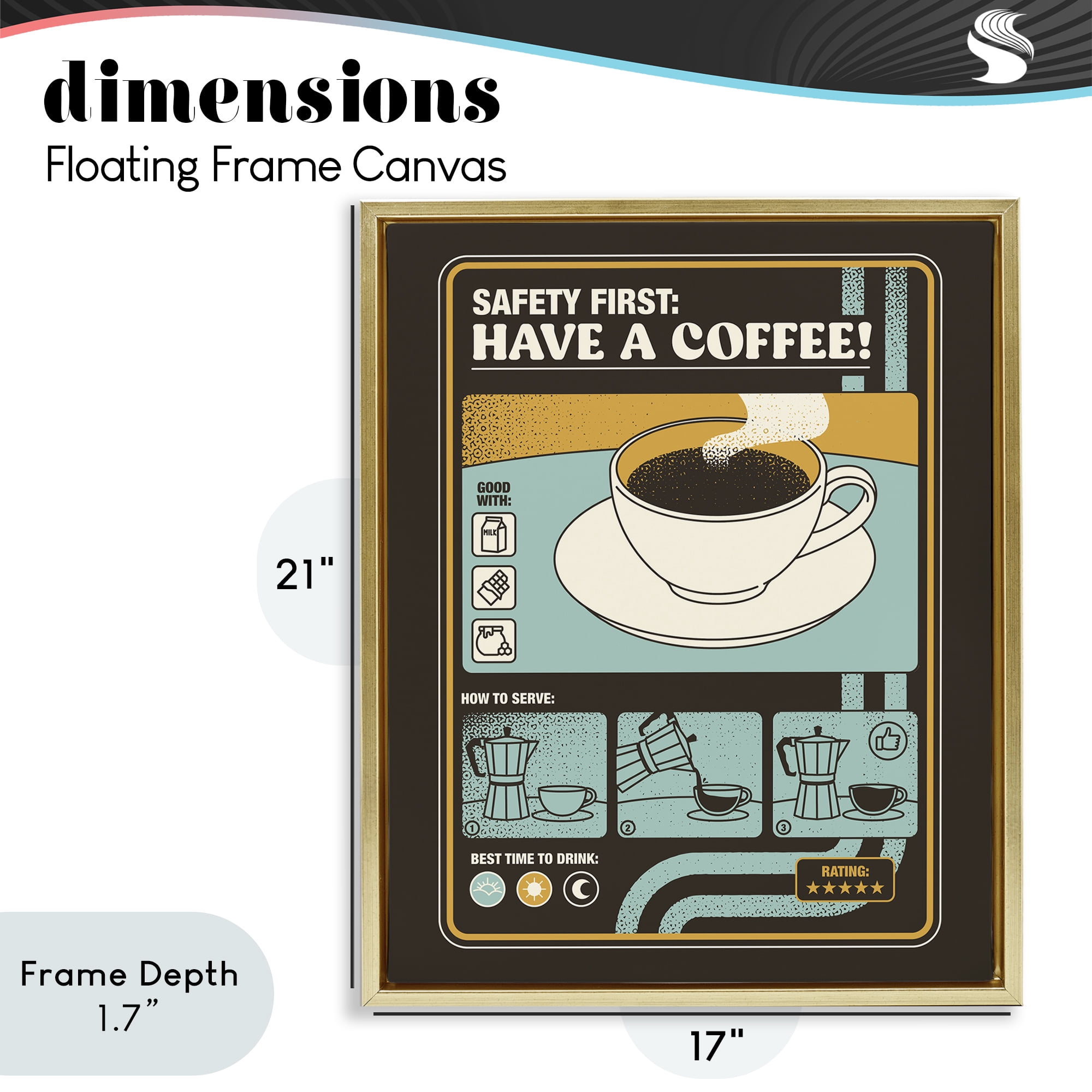 Stupell Industries Safety First Have A Coffee Gold Framed Floater Canvas Wall Art, design by Tobe Fonseca
