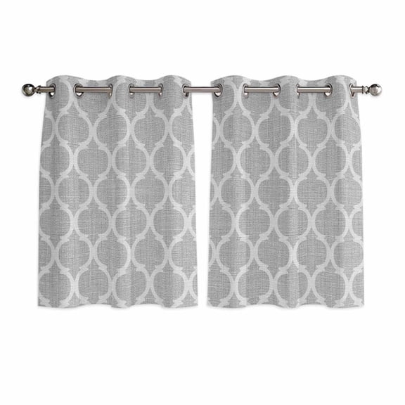 Grey Moroccan Kitchen Curtains Window Panels, Vintage Ethnic Abstract Geometric Stripes Insulated Window Treatment Curtain, Grommet Curtains for Bedroom/Living Room/Bathroom, 2 Piece 52"Wx45"L