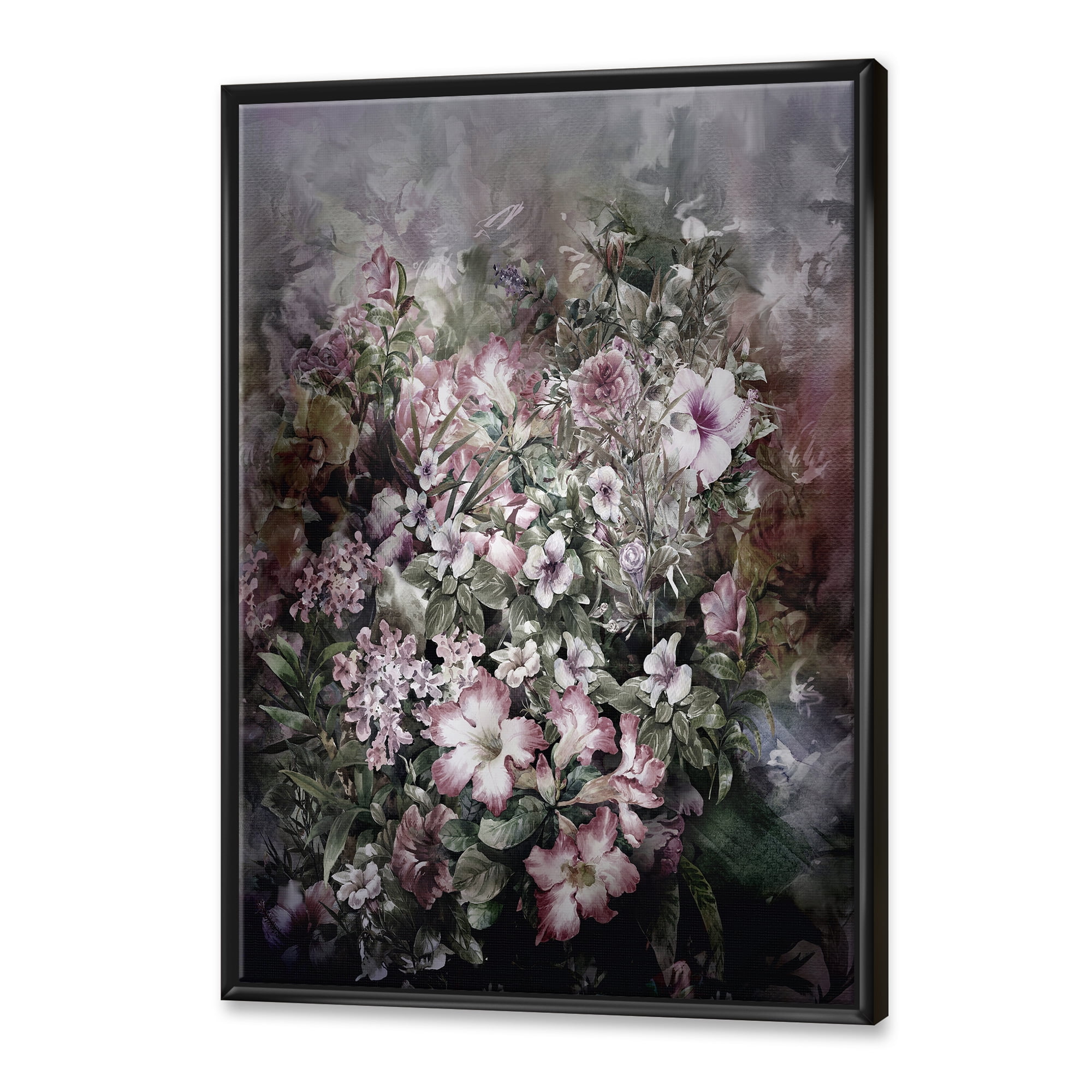 Designart 'Drawing of Flowers Retro IV' Vintage Framed Canvas Wall Art Print