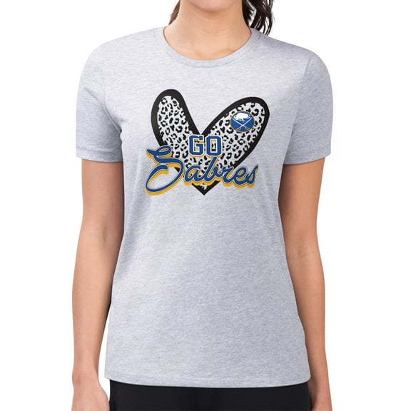 Women's G-III 4Her by Carl Banks  Heather Gray Buffalo Sabres Super-Slim Fit Lightweight Animal Print Heart T-Shirt
