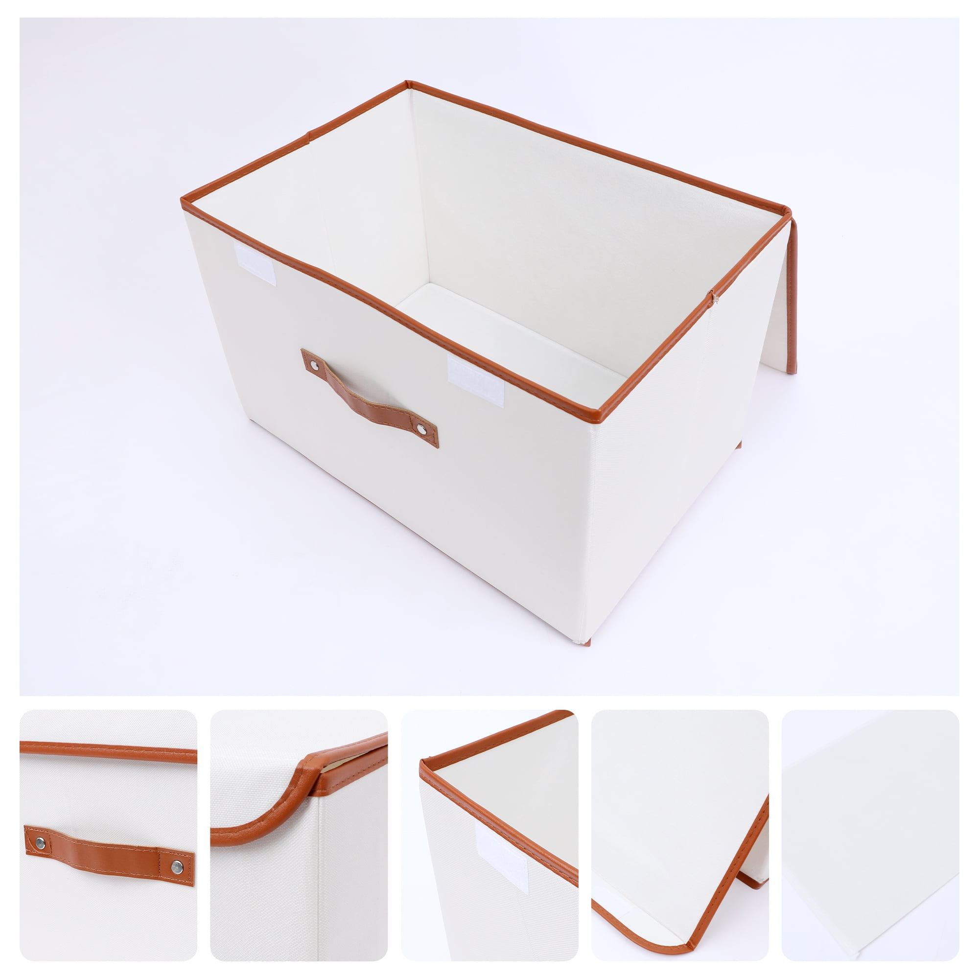 Unique Bargains Storage Cube Storage Bin with Handles Collapsible Storage Basket Beige M