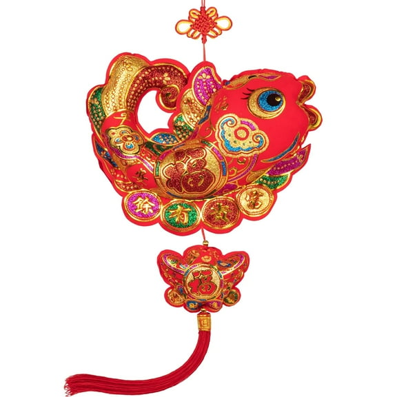 Holzlrgus Chinese New Year Decoration FU Hanging Fish Oriental Pendant Ornaments for Spring Festival, Luna New Year