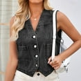 thumbnail image 7 of Qwertyu Womens Summer Cropped Denim Vest V-Neck Crop Western Jean Vest Top for Women Country Trendy Outfits Black S, 7 of 7
