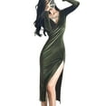 thumbnail image 1 of Laklulu - Vestido mini de fiesta sexy ajustado con escote en V y mangas, para mujer, verde, XL, 1 of 6