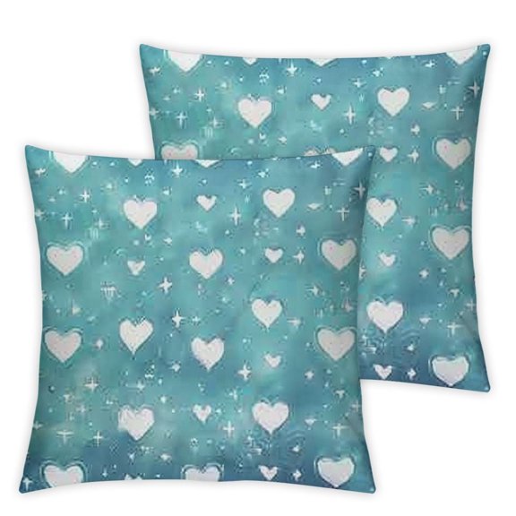Heart Love Pillow Cases Cushion Covers Romantic Throw Pillow Covers Soft for Kids Teens Glitter Heat Love Print Decorative Throw Pillowcases Tea Blue White Cushion Cases