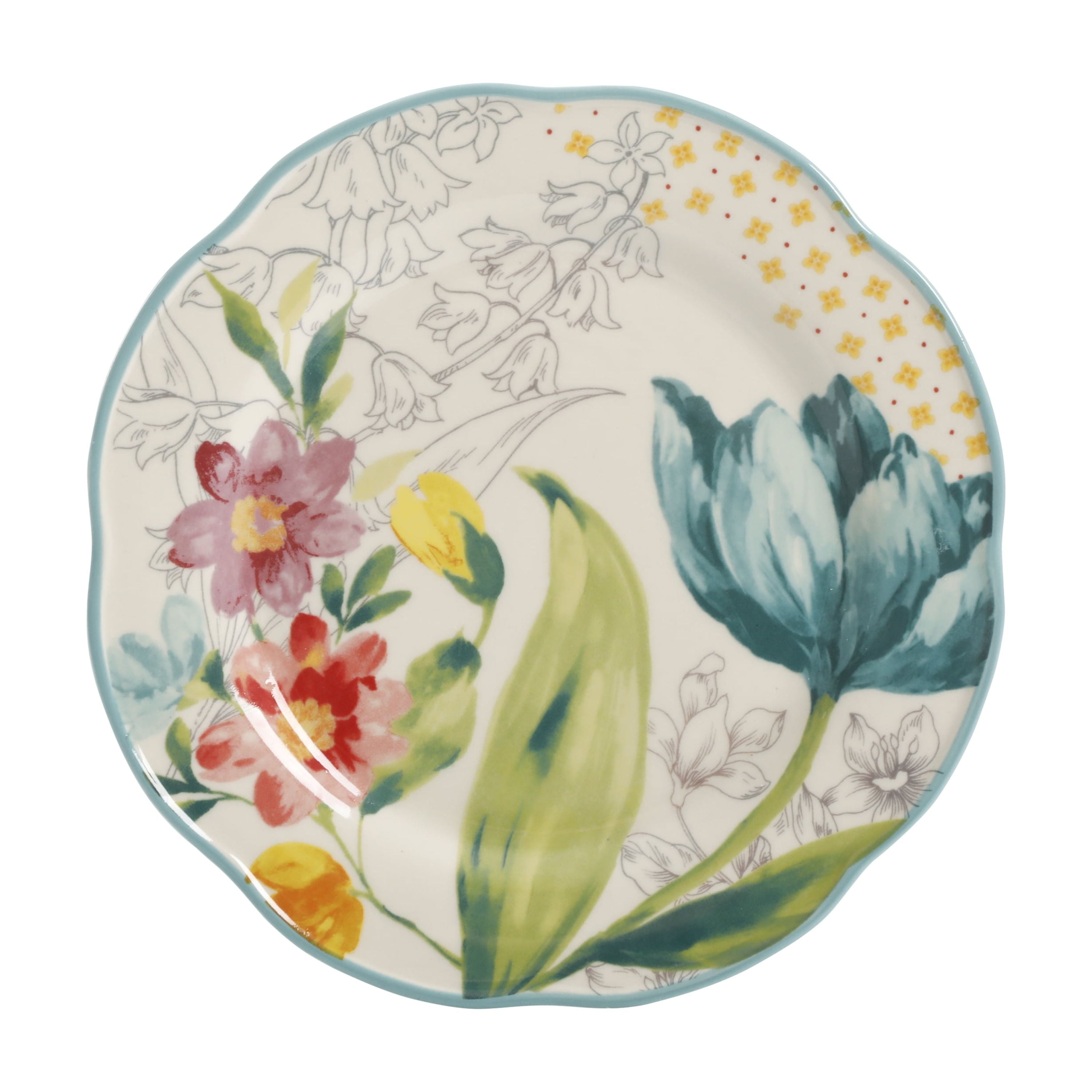 (2 pack) The Pioneer Woman Blooming Bouquet Blue Ceramic 8.75-inch Salad Plate