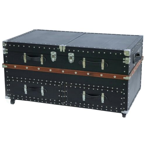 Black Crocodile Leather Coffee End Table And Wine Bar Trunk With Sliding Top Drawers Com - Gray Metal Trunk Coffee Table Black Crocodile Leather Coffee End Table And Wine Bar Trunk With Sliding Top Drawers Com - Gray Metal Trunk Coffee Table