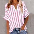 thumbnail image 2 of LEKWK Linen Button Down Shirt Women Vertical Striped V Neck Work Tops Short Sleeve Tops Chest Pocket Button up Business Casual Wear, 2 of 8