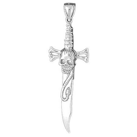 18K White Gold Dagger With Skull Pendant - 57 mm