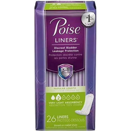 Poise Pantyliners Very Light Absorbency, Regular, 26 Count, 2 Pack