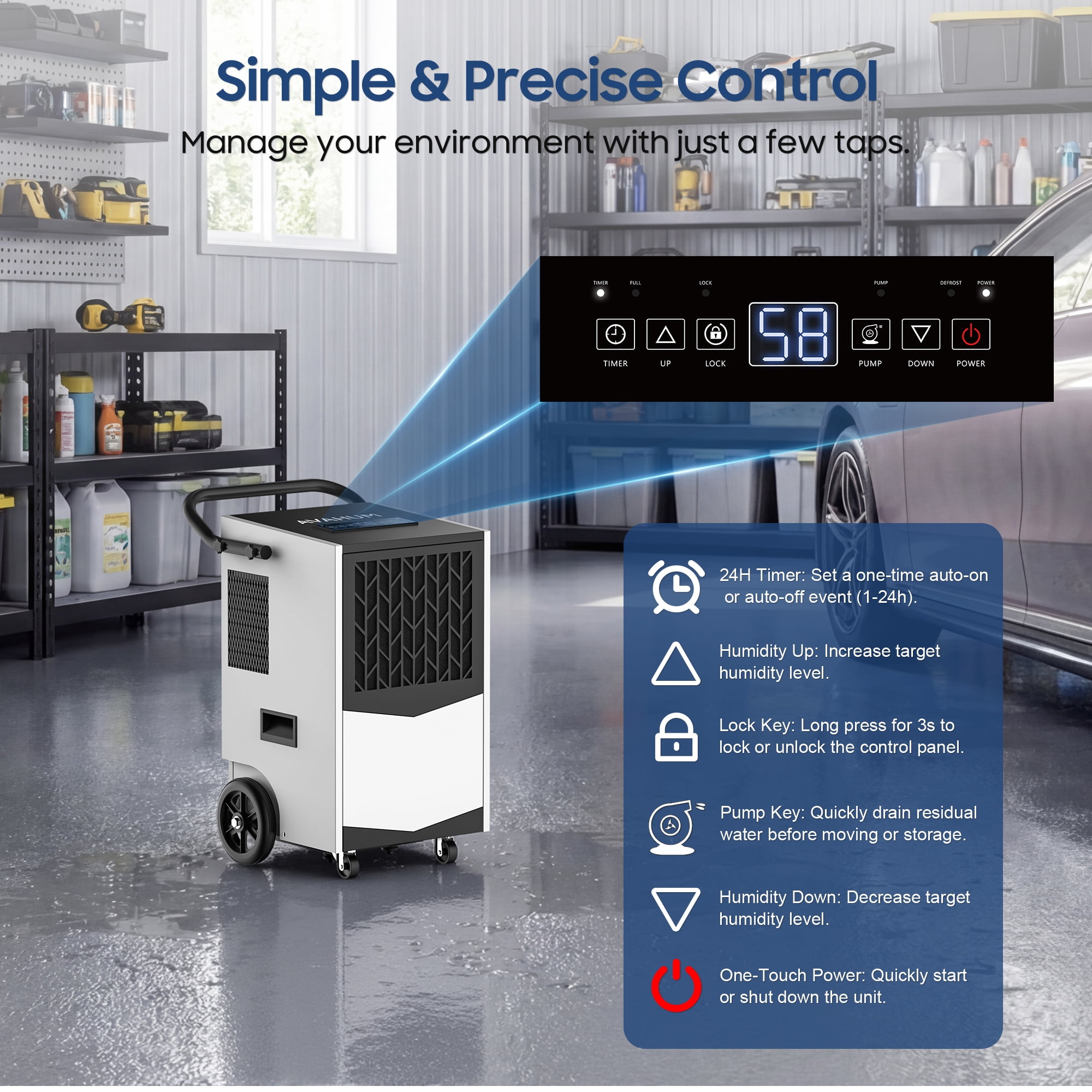 AVAHUM 160 Pints Commercial Dehumidifier with Pump for 1,200 sq. ft, Industrial Dehumidifier for Basements and Warehouses