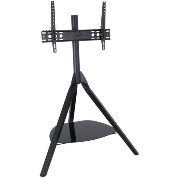 AVF FSL1000HOXBB-A Hoxton TV Floor Stand with TV Mounting Column for 32-inch to 65-Inch TVs, Black Wood Legs Column and Black Glass