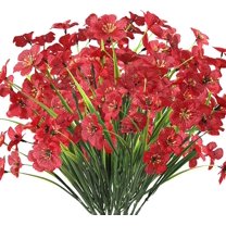 Artificial Flowers Outdoor 6 Bundles UV Resistant Fake Flowers for Outside No Fade Faux Plastic Plants Garden Porch Window Box Decorating (Red)