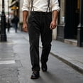 thumbnail image 4 of Zynoxe Mens Plus Size Autumn Winter Vintage Corduroy Suspender Pants Straight High Waist Business Casual Work Dress Pants with Adjustable Braces Black S, 4 of 9