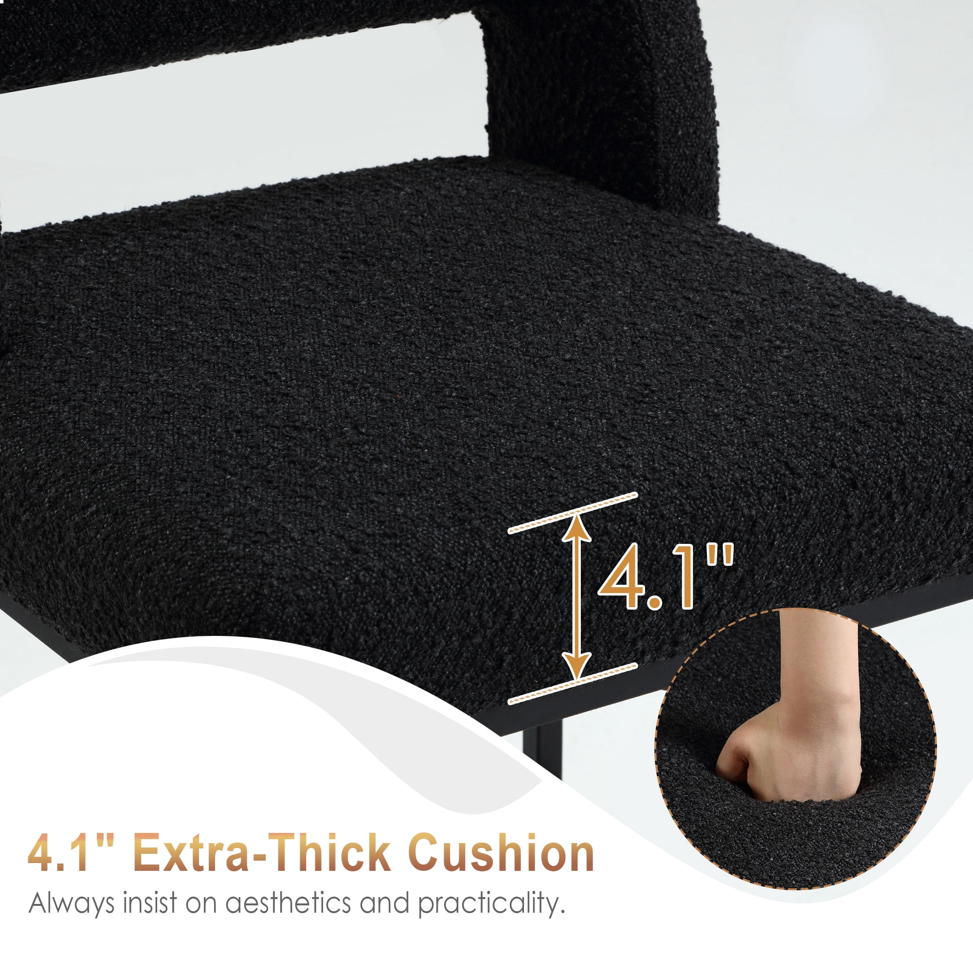 Zesthouse 26.4" Modern Counter Stools Set of 4, Boucle Fabric Bar Stools with Back and Metal Legs, Extra Thick Upholstered Counter Height Chairs for Kitchen Island, Black