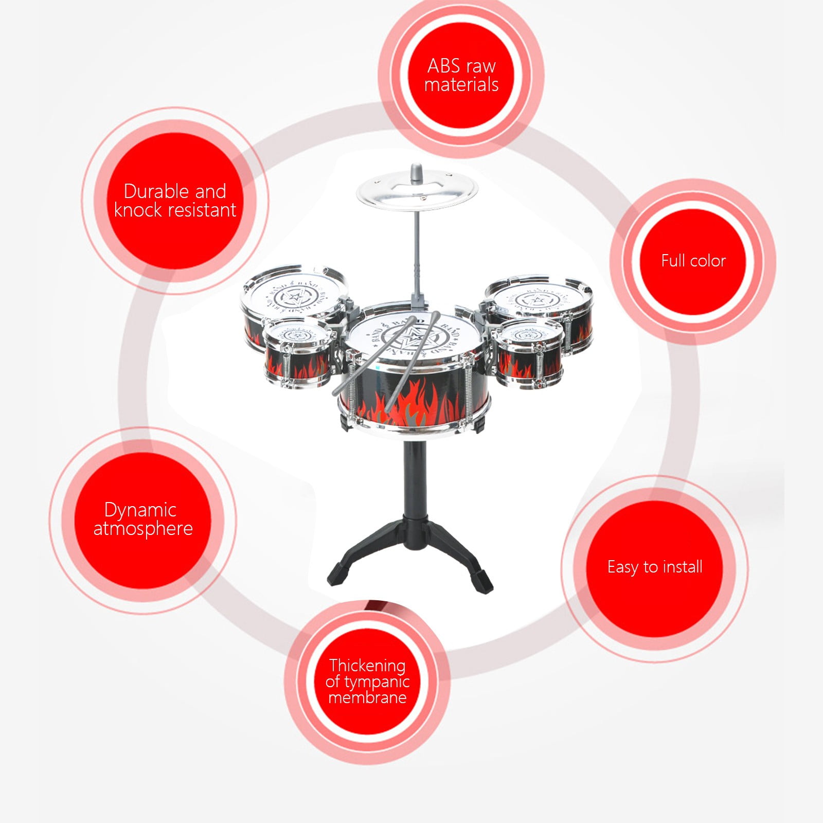 Shayson Tambours Enfants, Kit De Batterie Enfant 6 Pièces, Noir, Jazz Rock Drum Set Pour Enfants Avec Tabouret Percussion, Anniversaire Noël Pour Les à Partir De 1 2 3 4 5 6+ Ans