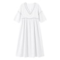 thumbnail image 4 of Ohufall Cotton Linen Dresses for Women 3/4 Sleeve Hollow Out Dress Loose Comfy Holiday Beach Midi Dresses, 4 of 4