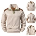 thumbnail image 3 of ersvoioy Mens Mock Neck Sweatshirt Suede Snap Button Half Placket Pullover Long Sleeve Stand Collar Casual Loose Fit Solid Color Cotton Soft Cotton Fall Winter Streetwear Sweat Top Khaki XXXL, 3 of 8