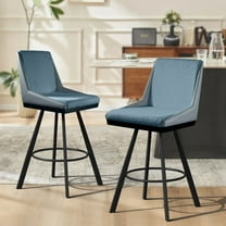 Solfway Swivel Bar Stools Set of 2, 26 inch Counter Height Bar Stools with Back, Tufted PU Leather Bar Chair Barstools for Kitchen Island with Metal Legs and Footrest, Blue
