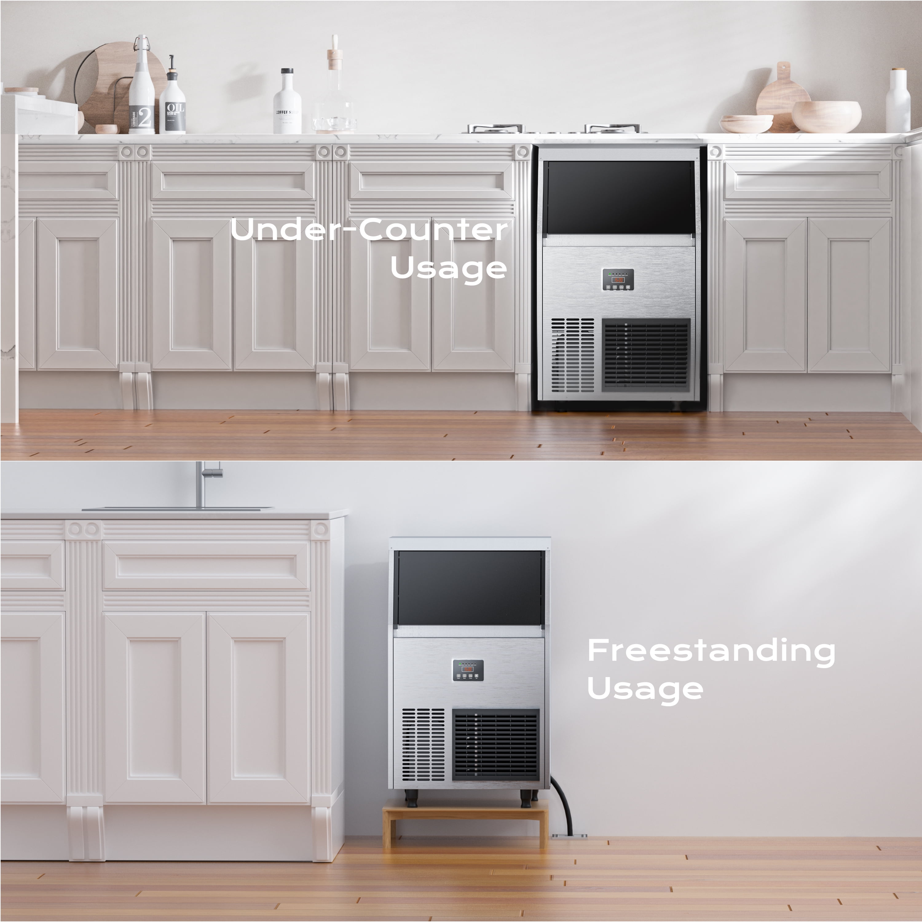 Coolake 100lbs/24H Commercial Under Counter Ice Maker with 33lbs Storage, Air Cooled Ice Machine, 115v
