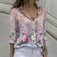 thumbnail image 2 of Honeeladyy Sales Women Rose Floral + Leopards Print Shirt Turn-Down Neck Long Sleeve Cardigan Tops Buttons Blouse Pattern Tees, 2 of 8