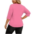 thumbnail image 2 of Fnooota Women's Plus Size T-shirts, Summer Casual Classic Asymmetrical Neck 3/4 Sleeve Tops Pink Size 2XL, 2 of 6