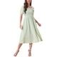 thumbnail image 1 of Vestido Midi para Mujer INSPIRE CHIC con Mangas Cortas Abullonadas, Estampado de Cuadros Gingham, Color Verde Claro, Talla XS, 1 of 6