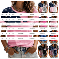 thumbnail image 2 of Women's Casual Breast Cancer Awareness T-Shirt, Pink Ribbon American Flag Graphic Tee, Women's Crew Neck Short Sleeve Printed T-Shirt for Daily Wear, October Campaign Support Hot Pink XL, 2 of 3