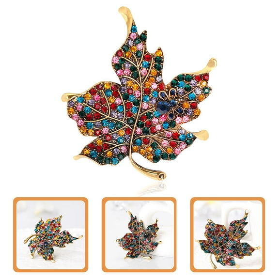 NICEXMAS Rhinestone Maple Leaf Brooch Pin Set, Alloy Stylish Decorative Pin for Women’s and Casual Wear Accessories