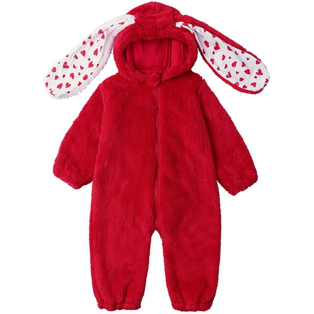 TIEVOSA Soft Boys Bodysuits Winter Outfit Cute Rabbit Design Romper for Warm Jumpsuit Suitable for 0 24 Months 9-12 Months(Red)