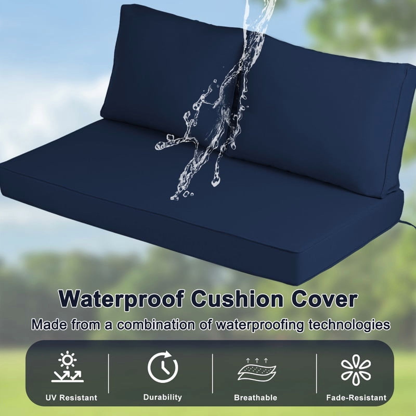 Outdoor Loveseat Cushions Set 48" x 24" Water Repellent & Fadeness Patio Furniture Cushions with Removable Cover and Ties, Patio Love Seat Sofa Cushions for Porch Garden Chair （Navy blue）