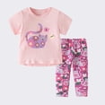 thumbnail image 2 of enyan Toddler Baby Girls Summer Clothes Smocked Short Sleeve T-Shirt Tops Ruffled Short Sets Cute Outfits 2Pcs,Purple,5 Years, 2 of 7