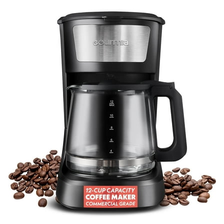 Gourmia One-Touch Coffee Maker 12 Cup with Pause & Serve, Auto Keep Warm, Black