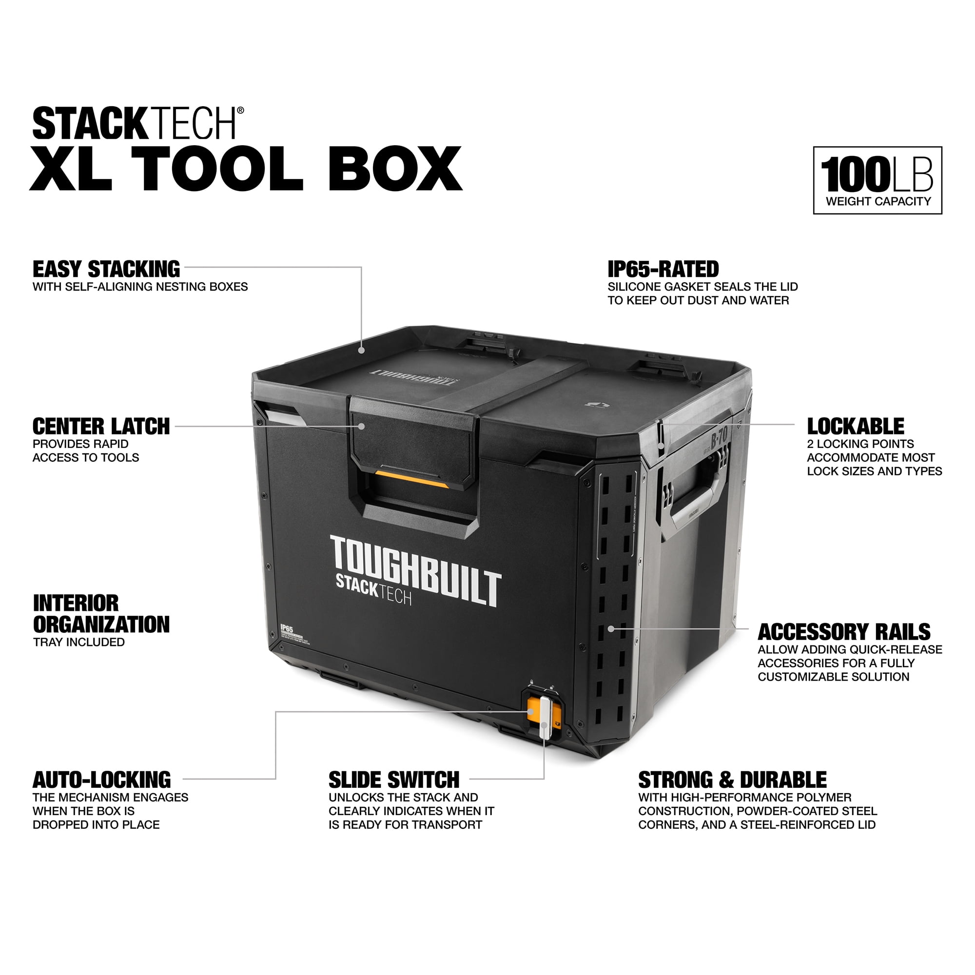 ToughBuilt StackTech XL Tool box Organizer with Lock and Removable Tray